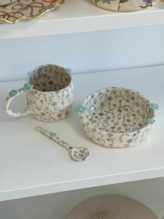 green bouquet breakfast set