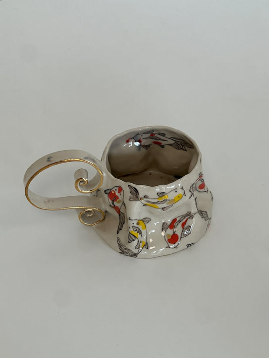 crumpled dancing koi mug